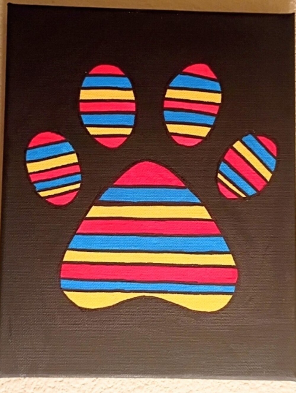 Rainbow Striped Paw Print Canvas Painting 8x10 Handmade Acrylic Wall Art - Picture 2 of 2